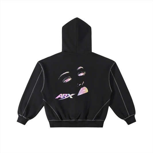 Contrast-Stitched Boxy Fleece Zip Hoodie