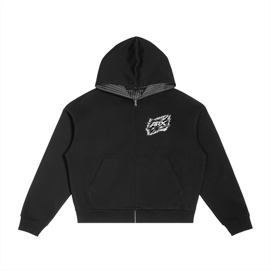 Aerix contrast Plaid Boxy Zip Hoodie